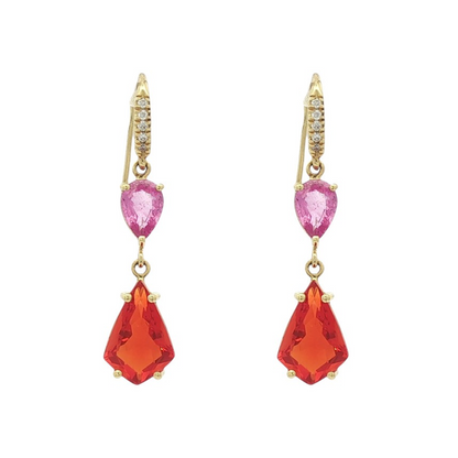 Pink Sapphire & Kite Fire Opal Drop Earrings