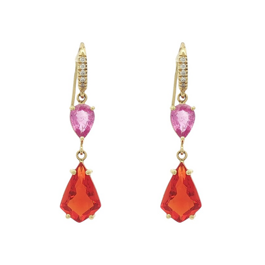 Pink Sapphire & Kite Fire Opal Drop Earrings