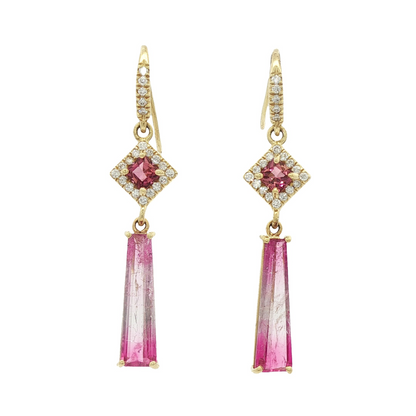 Pink Tourmaline, and Tapered Watermelon Tourmaline Drop Earrings