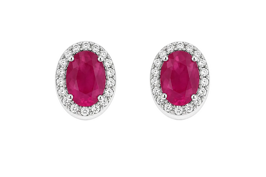 Ruby & Diamond Oval Stud Earrings