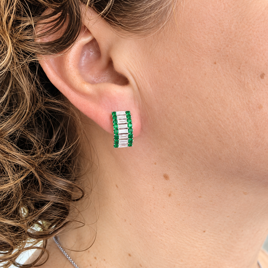 Emerald & Diamond Hoop Earrings