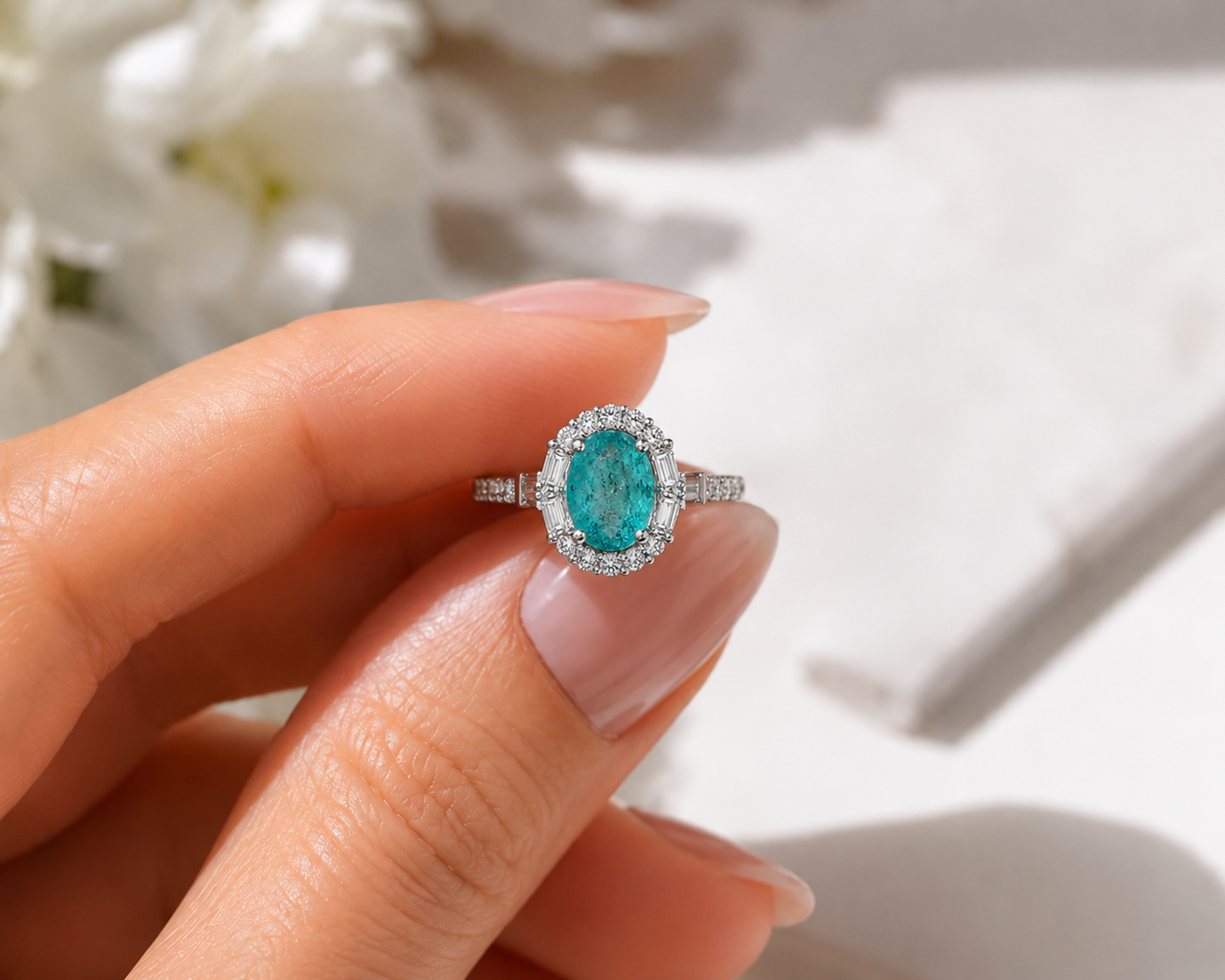 Oval Paraiba Tourmaline & Diamond Ring