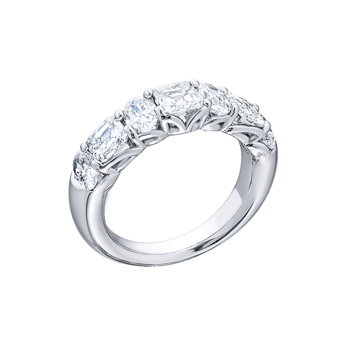Alternating Oval and Emerald Cut Diamond Band