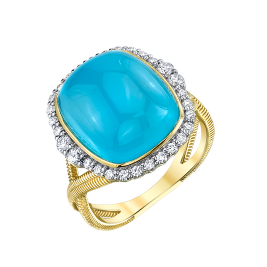 Aquamarine Chalcedony and Diamond Ring