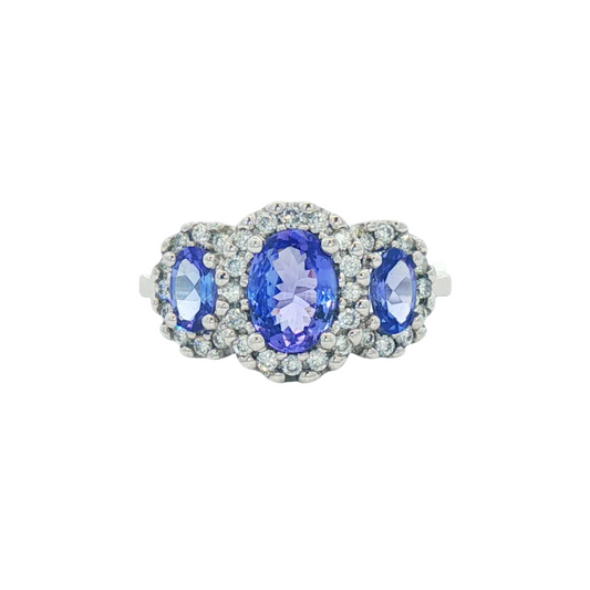 Oval Tanzanite & Diamond 3 Stone Ring