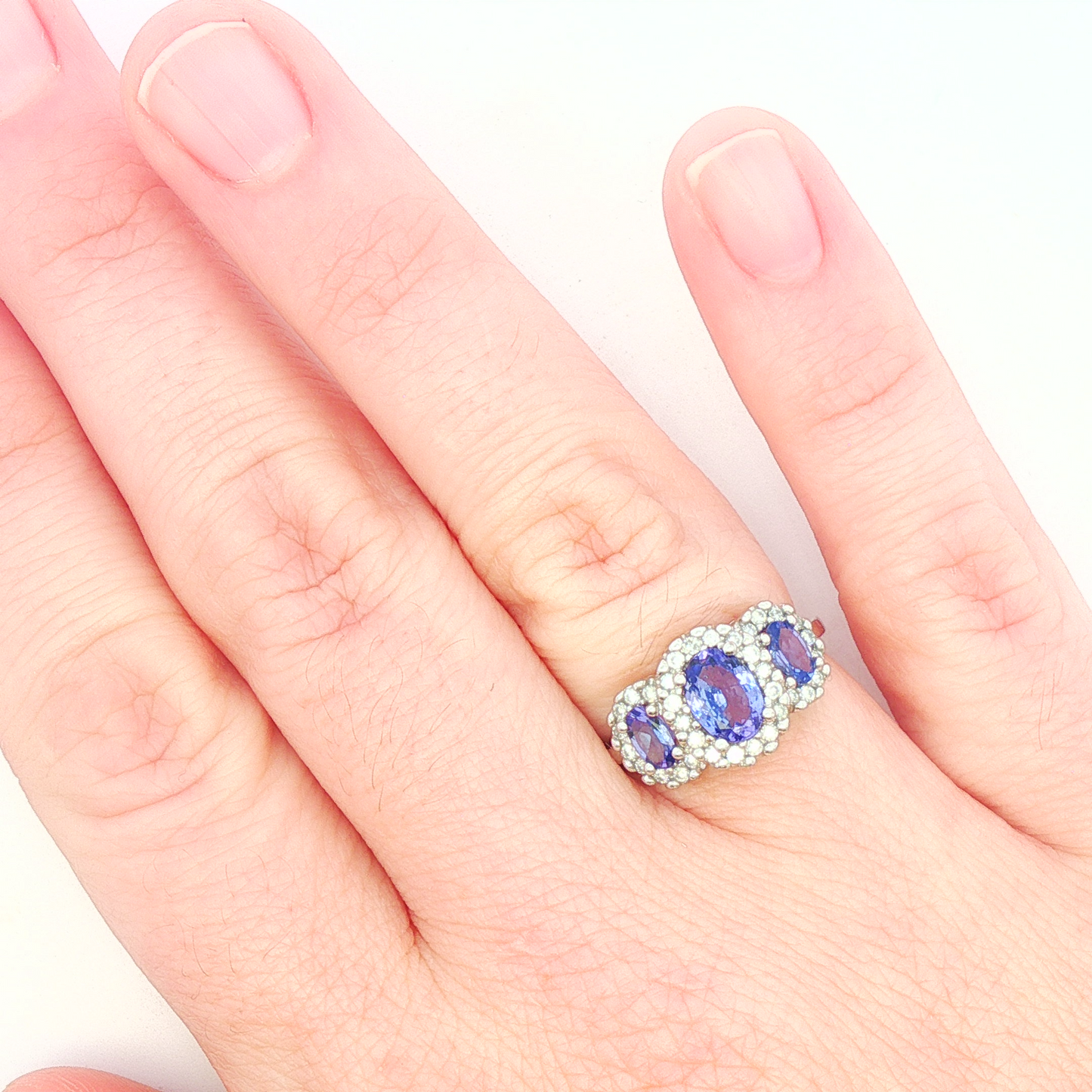 Oval Tanzanite & Diamond 3 Stone Ring