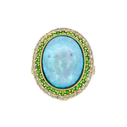 Opal, Tsavorite & Diamond Ring