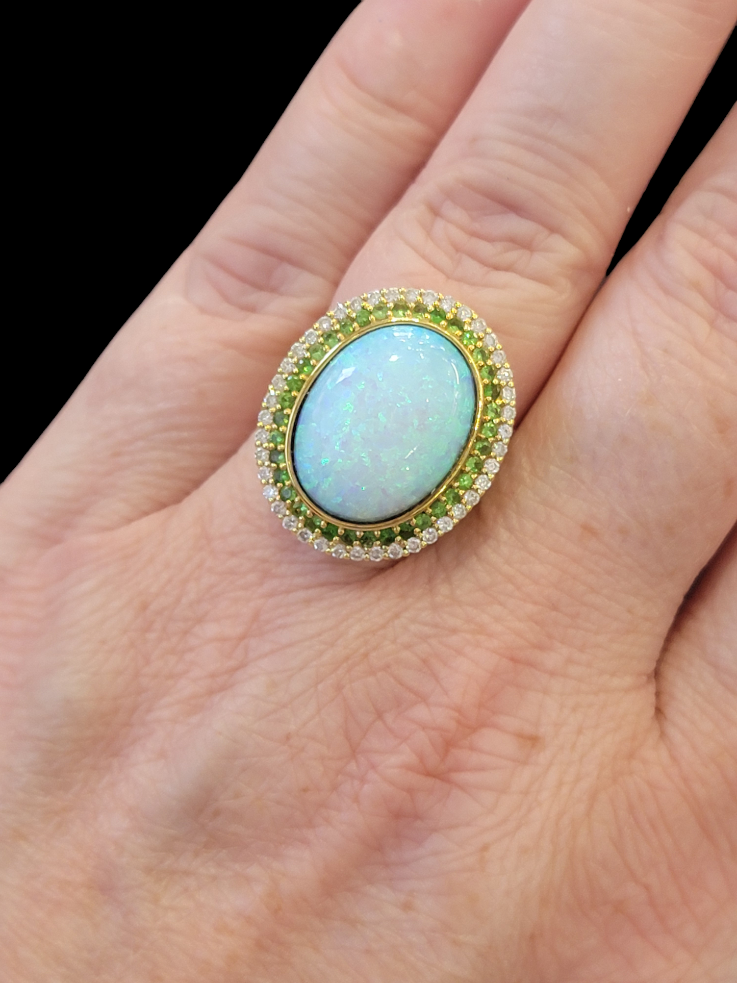 Opal, Tsavorite & Diamond Ring