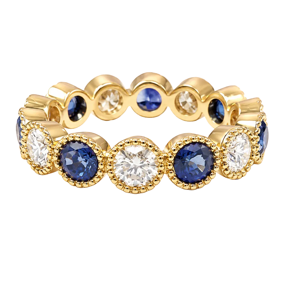 Blue Sapphire & Diamond Bezel Band