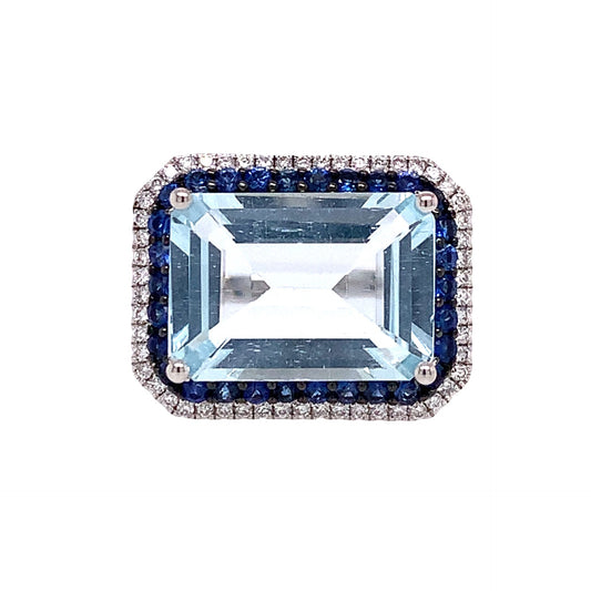 Aquamarine, Blue Sapphire, & Diamond Ring