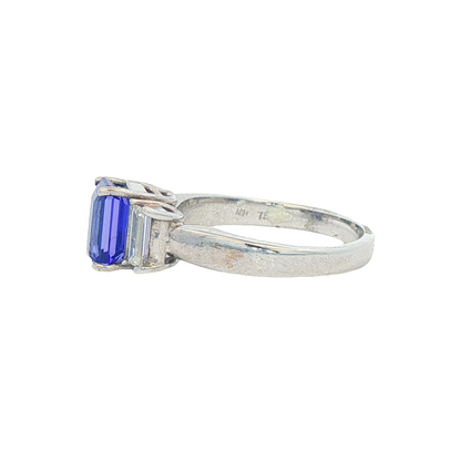 Emerald Cut Tanzanite & Diamond 3 Stone Ring