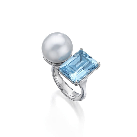 South Sea Pearl & Aquamarine Ring