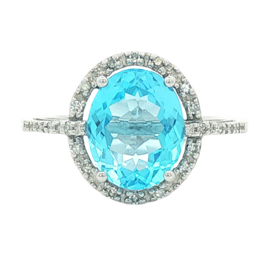 Oval Blue Topaz & Diamond Ring