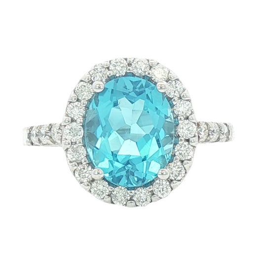 Oval Blue Topaz & Diamond Ring