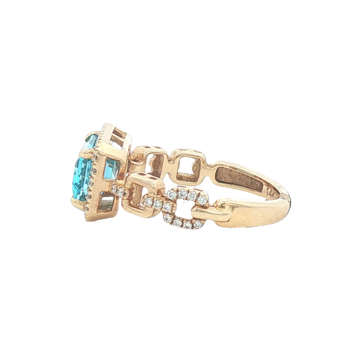 Emerald Cut Blue Topaz & Diamond Link Ring