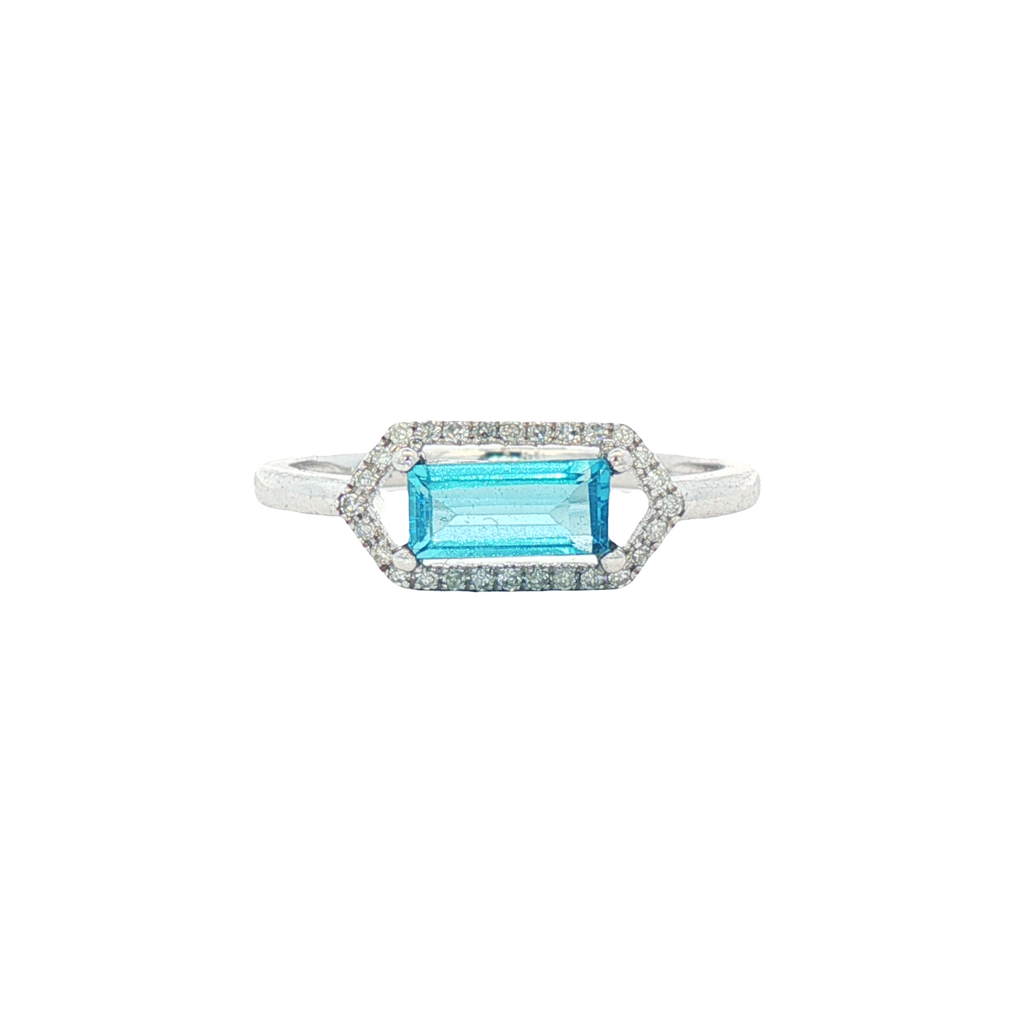 Emerald Cut Blue Topaz & Diamond Ring
