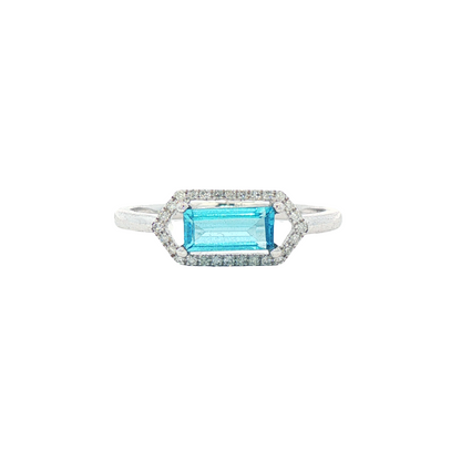 Emerald Cut Blue Topaz & Diamond Ring