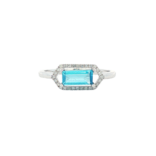 Emerald Cut Blue Topaz & Diamond Ring