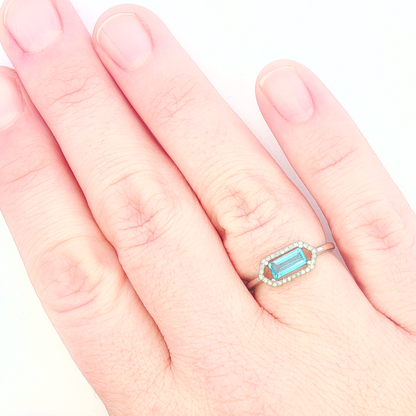 Emerald Cut Blue Topaz & Diamond Ring
