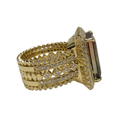 Watermelon Tourmaline & Diamond Multi Row Ring