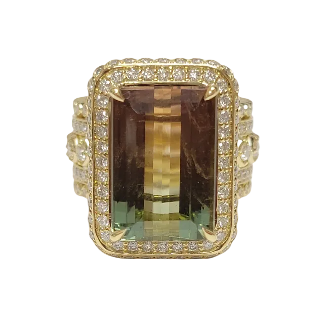 Watermelon Tourmaline & Diamond Multi Row Ring