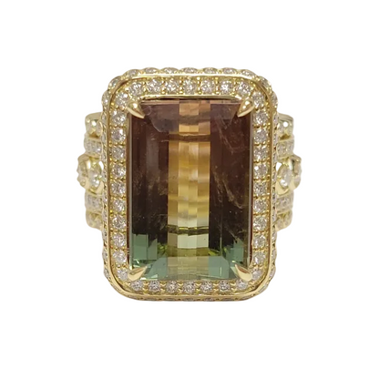 Watermelon Tourmaline & Diamond Multi Row Ring