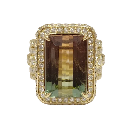 Watermelon Tourmaline & Diamond Multi Row Ring