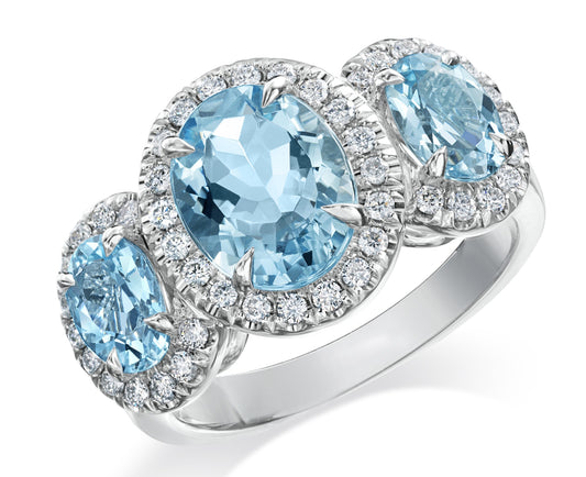 Aquamarine & Diamond Three Stone Ring