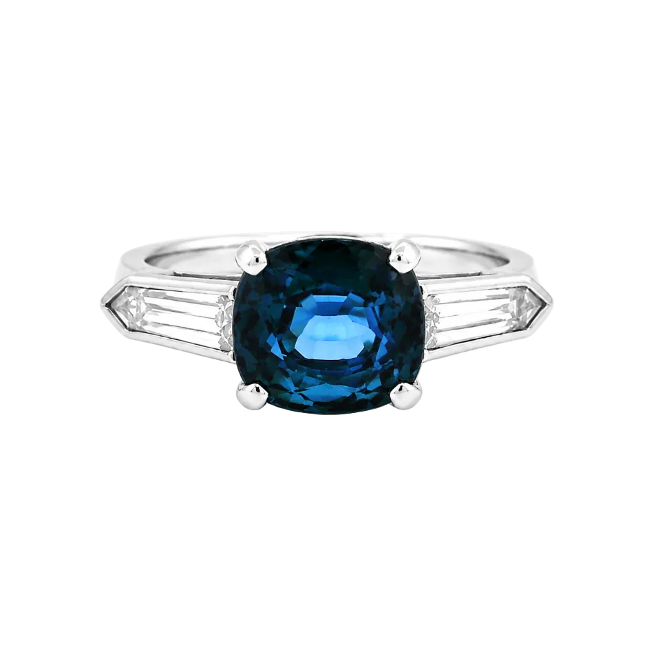 Blue Sapphire & Tapered Baguette Diamond Ring