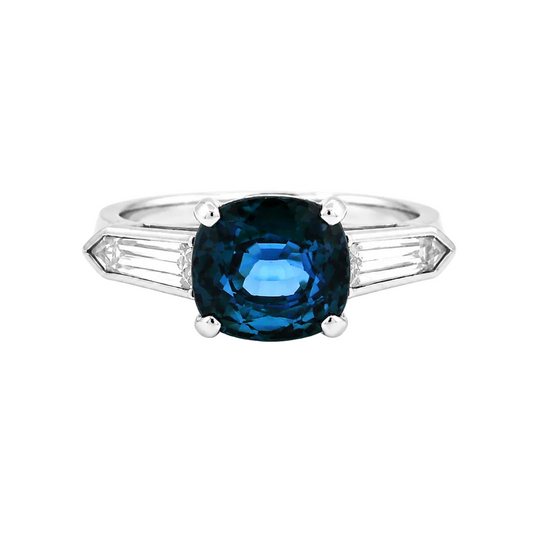 Blue Sapphire & Tapered Baguette Diamond Ring