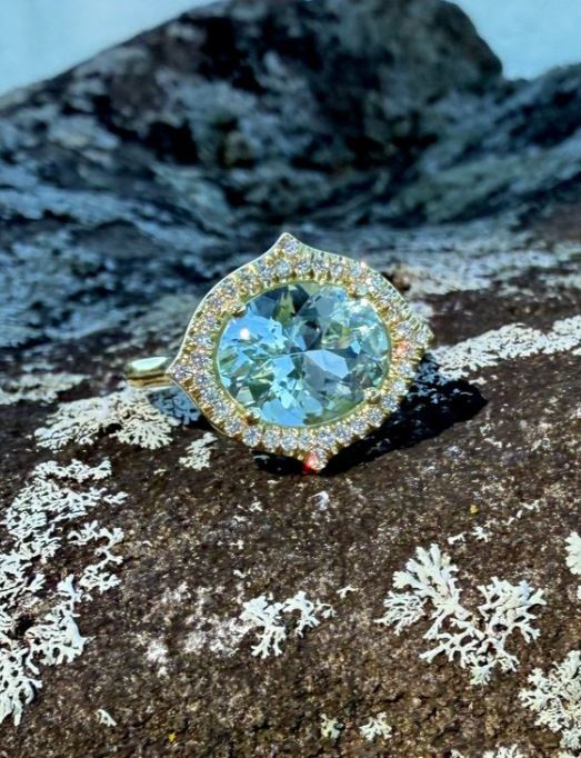 Oval Aquamarine and Diamond Ring