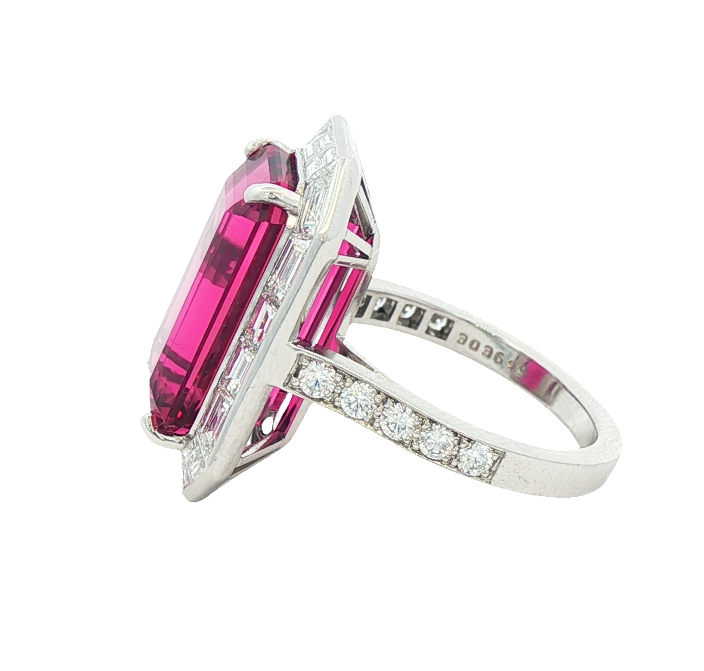 Emerald Cut Rubellite & Diamond Ring