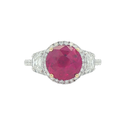 Burma Ruby & Trapezoid Diamond Ring