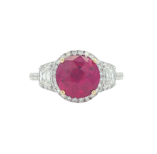 Burma Ruby & Trapezoid Diamond Ring