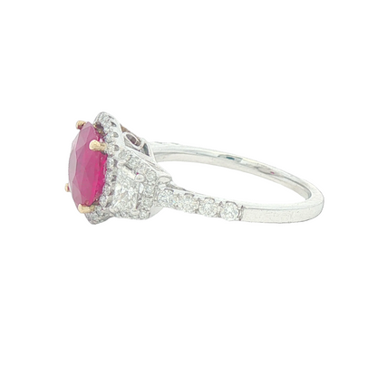 Burma Ruby & Trapezoid Diamond Ring