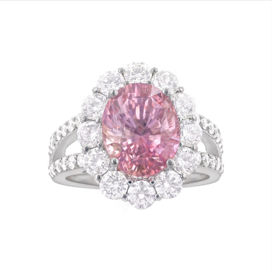 Oval Ceylon Padparadscha Sapphire & Diamond Ring