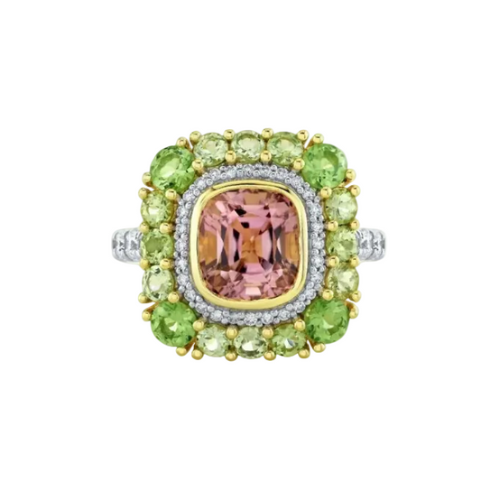 Pink Tourmaline & Mint Garnet Ring