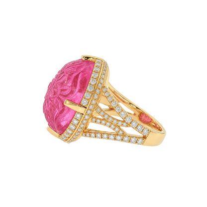 Carved Pink Tourmaline Ring