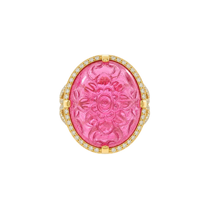 Carved Pink Tourmaline Ring