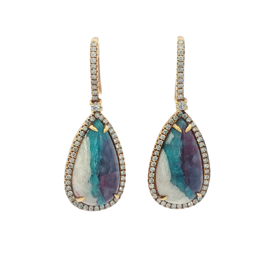 Bazillion Paraiba Tourmaline Slice & Diamond Earring