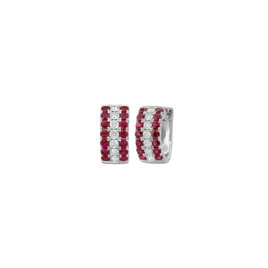 Ruby & Diamond Huggie Hoop Earrings