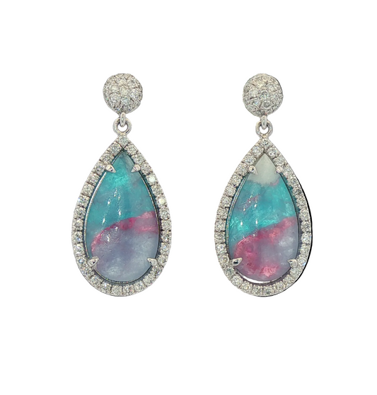 Bazillion Paraiba Tourmaline Slice & Diamond Earring