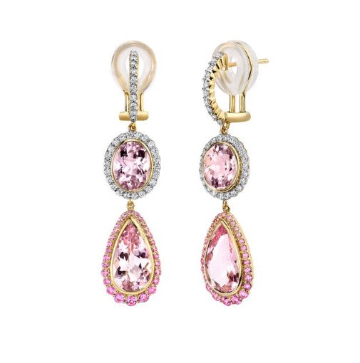 Morganite, Pink Sapphire & Diamond Dangle Earrings