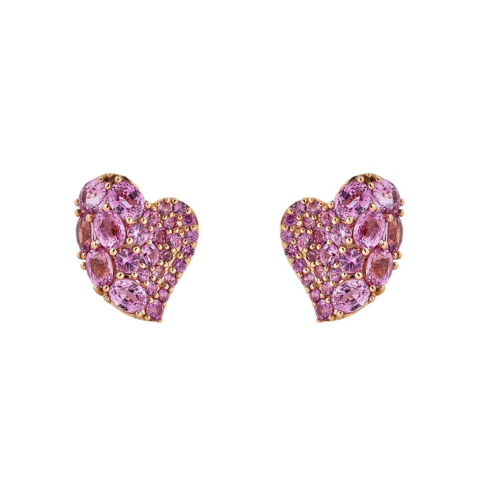 Pink Sapphire Wave Heart Earrings