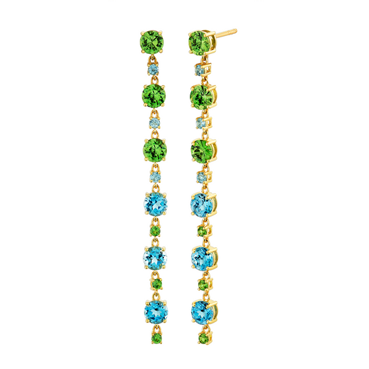 Round Blue Topaz and Tsavorite Drop Earrings