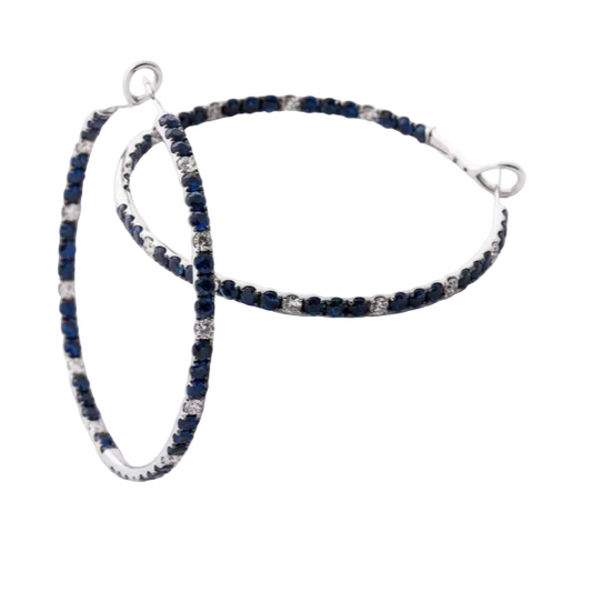 Blue Sapphire & Diamond Hoops