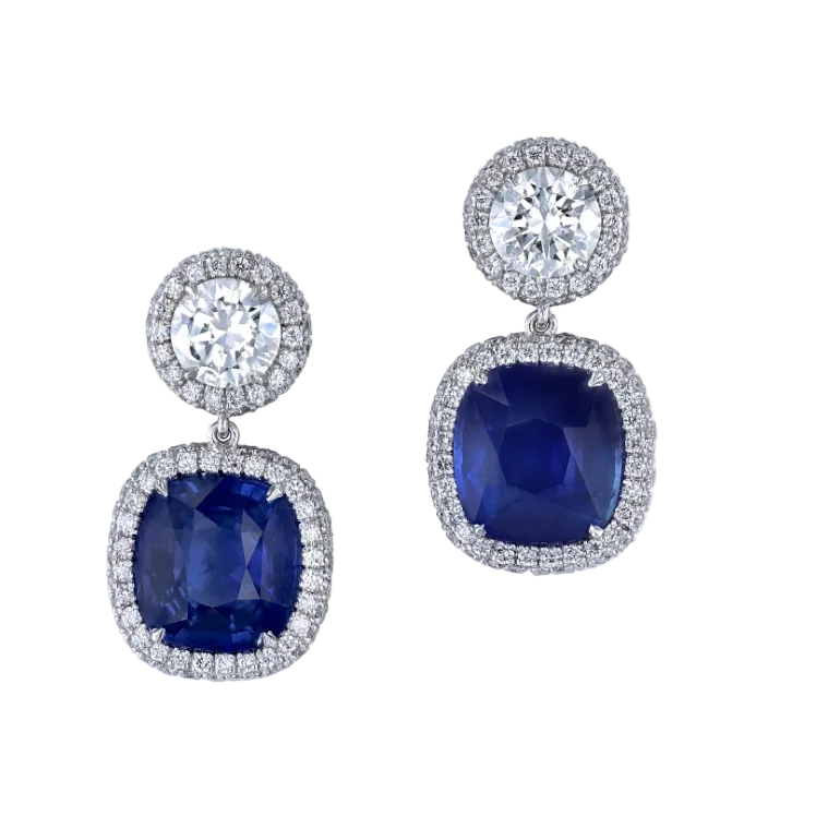 Cushion Blue Sapphire & Diamond Earrings