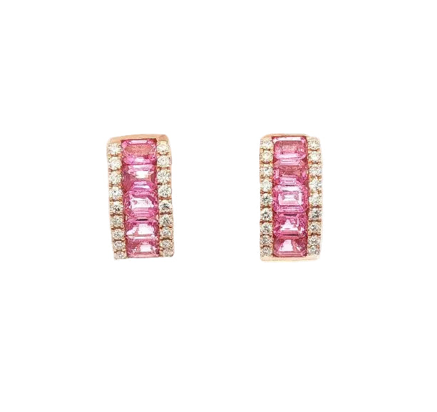 Pink Sapphire & Diamond Hoops