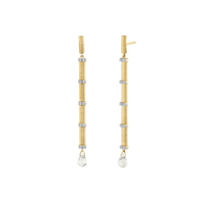 White Topaz & Diamond Stick Dangle Earring