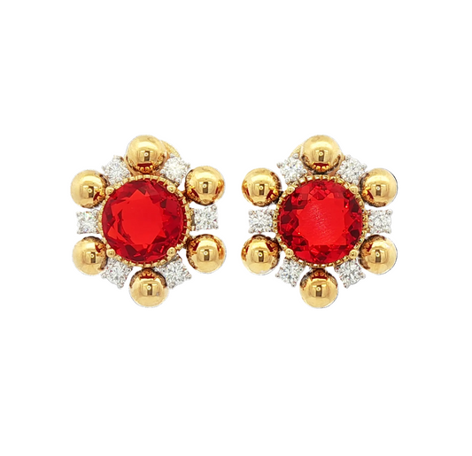 Fire Opal & Diamond Earring